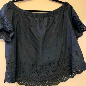 black eyelet off the shoulder top